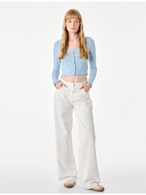 Koton Slim Fit V Yaka Uzun Kollu Düğmeli Kaşkorse Tişört