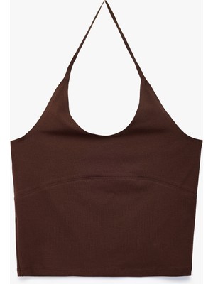 Koton Pamuklu Kolsuz Slim Fit Crop Halter Yaka Bluz