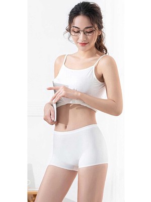 Royaleks Kadın Dikişsiz Görünmez Iz Yapmaz Mini Şort Boxer Beyaz