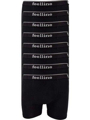 Feelline 8 Adet Feelline Siyah Pamuklu Doğal Likralı Erkek Boxer