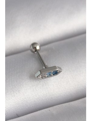 ALK 316L Çelik Gümüş Renk Mavi Zirkon Taşlı Tragus Piercing