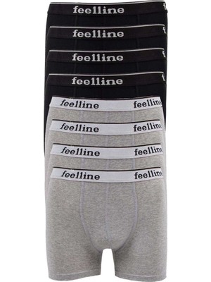 Feelline 8 Adet Feelline Siyah ve Gri Pamuklu Doğal Likralı Erkek Boxer