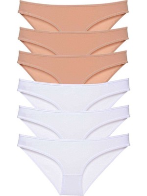 Royaleks 6 Adet Süper Eko Set Likralı Kadın Slip Külot Ten Beyaz