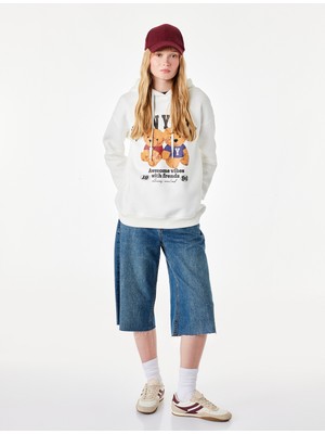 Koton Üç Iplik Şardonlu Cep Detaylı Ayıcık Baskılı Kapüşonlu Sweatshirt