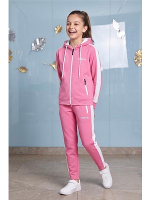 Pina Kids Kız Çocuk Potential Kalın Şeritli Kapüşonlu Düz Paça  Dalgıç Kumaş Eşofman Takımı ESF7016