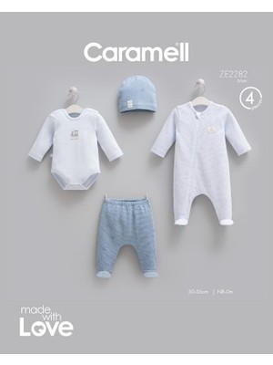 Caramell %100 Pamuk 4lü Tulumlu Mini Travel Set 0-3 Ay 50-56 cm Indigo CRML.ZE2282.İNDG