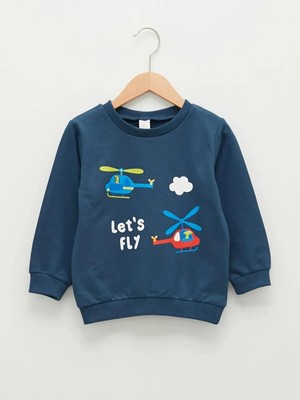 LC Waikiki Lcw Baby Indigo Bisiklet Yaka Uzun Kollu Baskılı Erkek Bebek Sweatshirt