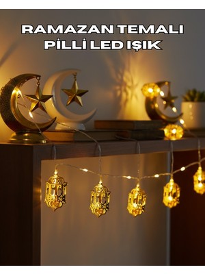 ALK Ramazan Dekoru Için Pilli LED Işık Altın Fener Tasarımlı - Lisinya