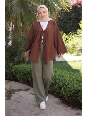 Kadın Ön Bağlamalı Salaş Kimono - Dökümlü Rahat Yazlık Kimono Ceket
