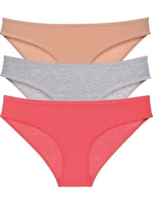 Royaleks 3 Adet Süper Eko Set Likralı Kadın Slip Külot Ten Gri Fuşya