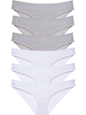 Royaleks 6 Adet Süper Eko Set Likralı Kadın Slip Külot Gri Beyaz