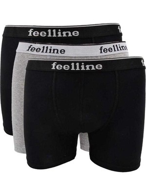 Feelline 3 Adet Feelline Siyah ve Gri Pamuklu Doğal Likralı Erkek Boxer