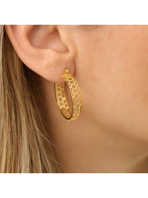 Nox Jewelry 925 Ayar Gümüş Desenli Halka Küpe Çap:2,5 cm