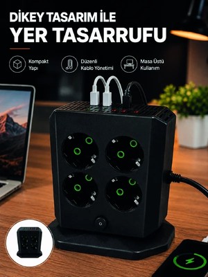 Mrt Teknik Dikey Priz Kulesi 8 Ac Priz 4 USB 2 Type-C Çocuk Korumalı Güç Dağıtıcı