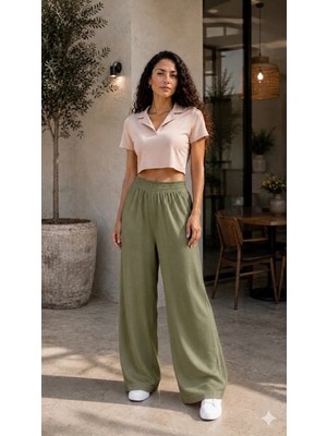 Ly Leyo Tekstil Kadın Beli Lastikli Geniş Paça Cepsiz Pantolon