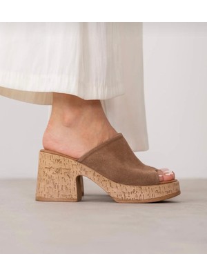 Butik Noble Shoes Hakiki Deri Kalın Topuk Kadın Terlik