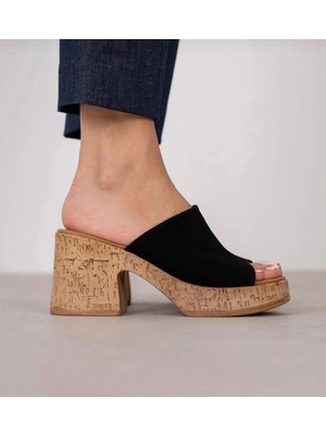 Butik Noble Shoes Hakiki Deri Kalın Topuk Kadın Terlik