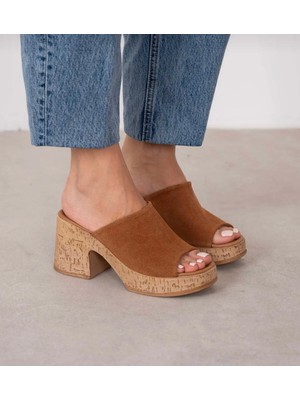 Butik Noble Shoes Hakiki Deri Kalın Topuk Kadın Terlik