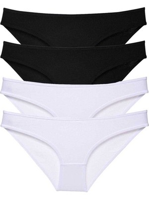 Royaleks 4 Adet Eko Set Likralı Kadın Slip Külot Siyah Beyaz