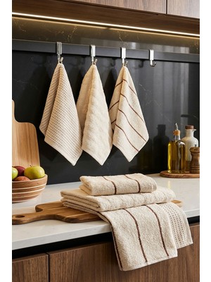 Arvonx 6 Lı Mutfak Havlu Seti %100 Pamuklu 30X45 cm Luna Naturel