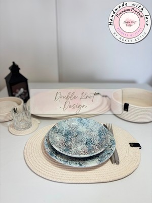 Double Knot Design 14 Parça Set Oval Tress Supla Amerikan Servis Hediyelik Yemek Masası Davet Masası