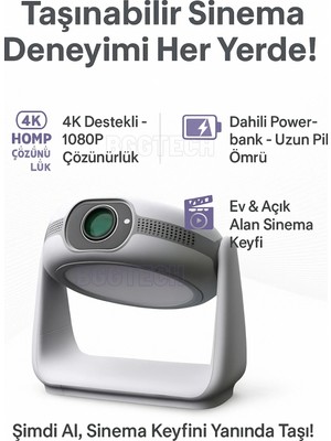 Genel Tedarik Taşınabilir 4K Destekli 1080P Projeksiyon Cihazı, Bataryalı ve Android Işletim Sistemli