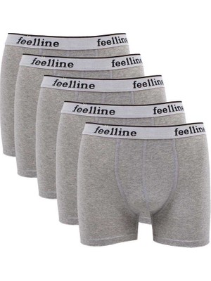 Feelline 5 Adet Feelline Gri Pamuklu Doğal Likralı Erkek Boxer
