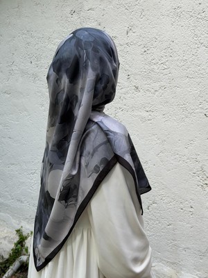 Qalortex Scarf Pamuklu Soft Meva Desen Eşarp-Siyah