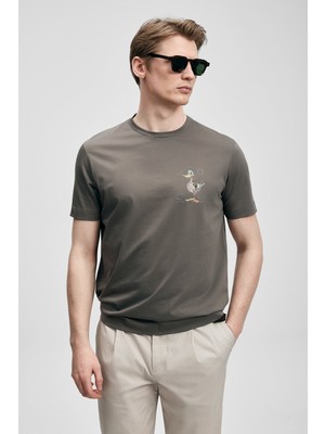 Lufian Finx Erkek Vizon Basic T-Shirt (111020313)