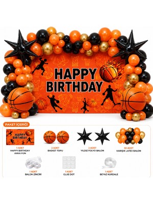 Bkmc Basketbol Doğum Günü Süsleri Balon Seti | Basketbol Temalı Parti Dekorasyonu | Happy Birthday Arka Fonlu