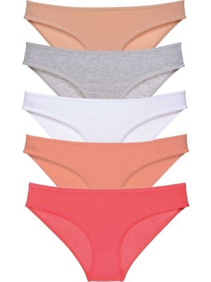 Royaleks 5 Adet Süper Eko Set Likralı Kadın Slip Külot Ten Gri Beyaz Pudra Fuşya