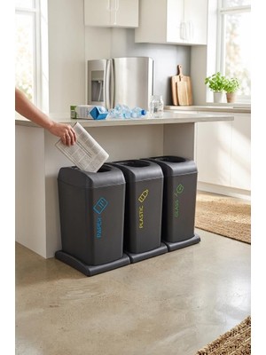 Belirtilmemiş Smartware 3'li Set Soft Tekerlekli Plastik-Kağıt-Cam Geri Dönüşüm Kutusu 40 Lt