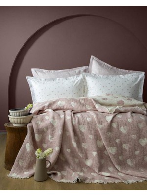 Apricitas Home Amore Pudra Çift Kişilik Müslin Tek Yatak Örtüsü