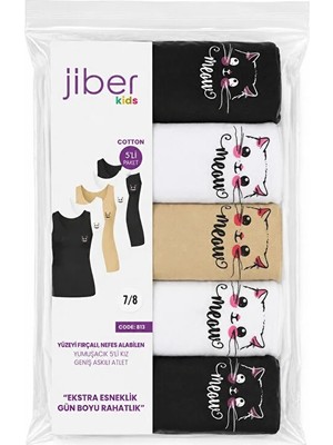 Jiber Pamuklu Antialerjik 5'li Paket Kız Çocuk Atlet 813