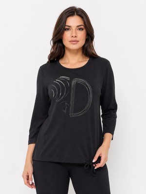 Neden Tekstil Kadın Siyah Uzun Kollu Baskılı T-Shirt