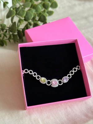 Xuping Jewelry Gümüş Renk Renkli Oval Zirkon Taşlı Su Yolu Bileklik