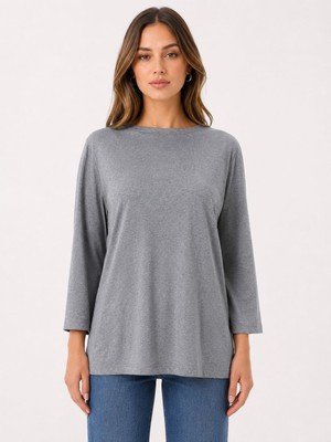 Neden Tekstil Kadın Gri Basic Uzun Kollu Rahat Kesim Bluz