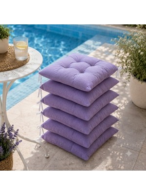 Mayse 6'lı Sandalye Minderi 40X40 cm – Yumuşak Dolgulu, Yıkanabilir, Bağcıklı, Mutfak, Balkon, Bahçe ve Yemek Odası Için