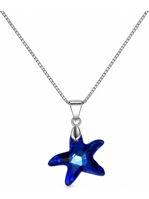 Brezza Lusso Jewelry 925 Ayar Swarovski Taşlı Swarovski 6721 16MM Crystal Bermuda Blue P Kadın Gümüş Kolye