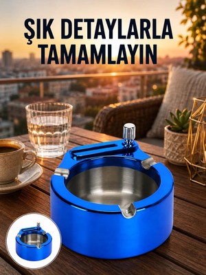 MiraLive Yuvarlak Metal Küllük Çakmak Entegreli Dayanıklı Yapı Yeni Nesil