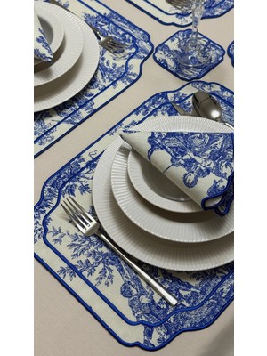 Han Deco 18 Parça 6 Kişilik Premium Vintage Amerikan Servis, Servis Peçetesi, Bardak Altlığı %100 Keten Kumaş Sıvı Itici Yüzey