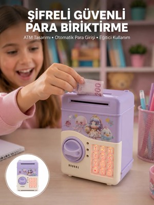 Twin Store Çocuklar Için Elektronik Şifreli Para Biriktirme Kumbarası Mor