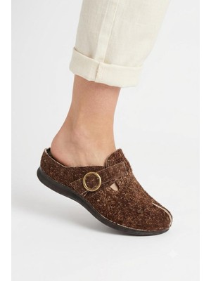 Shoemix Kadın Kahverengi Süet Tokalı Sabo Terlik-Hakiki Deri / Süet Clog ( Bir Numara Büyük Alınız )
