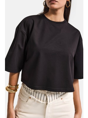 It's Basic Kadın Siyah Renk S6-1 Oversize Bol Kesim T-Shirt