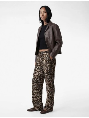 Koton Beli Bağcıklı Cepli Leopar Desenli Geniş Paça Pantolon