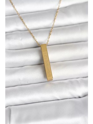 Aydogan's Ayd 316L Çelik Gold Renk Ayetel Kürsi Yazılı Bar Çubuk Kolye - TJ-BKO11057