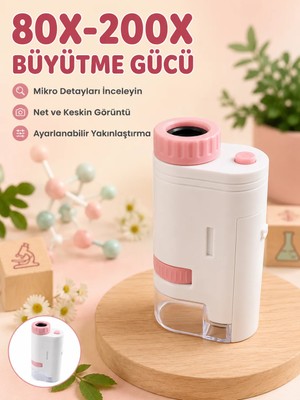 Negok Eğitici Taşınabilir Mikroskop Ayarlanabilir Focus, LED Işık ve 80X-200X Yakınlaştırma