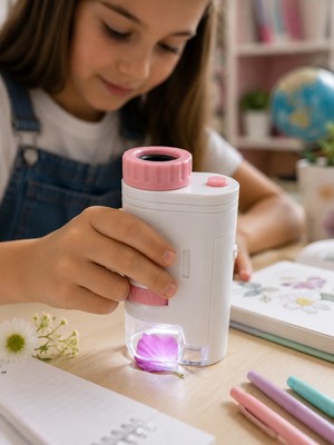 Elivora Çocuklar Için Taşınabilir Bilim Mikroskobu 80X-200X Büyütme ve LED Aydınlatma