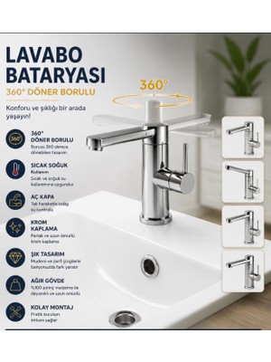 Kayra Grup Su Armatürleri Kayra  Lavabo Bataryası 360 Derece Dönen Boru Kolay Montaj