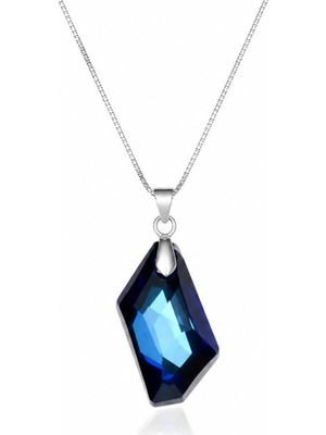 Brezza Lusso Jewelry 925 Ayar Swarovski Taşlı 6670 24MM Crystal Bermuda Blue De-Art Gümüş Kolye